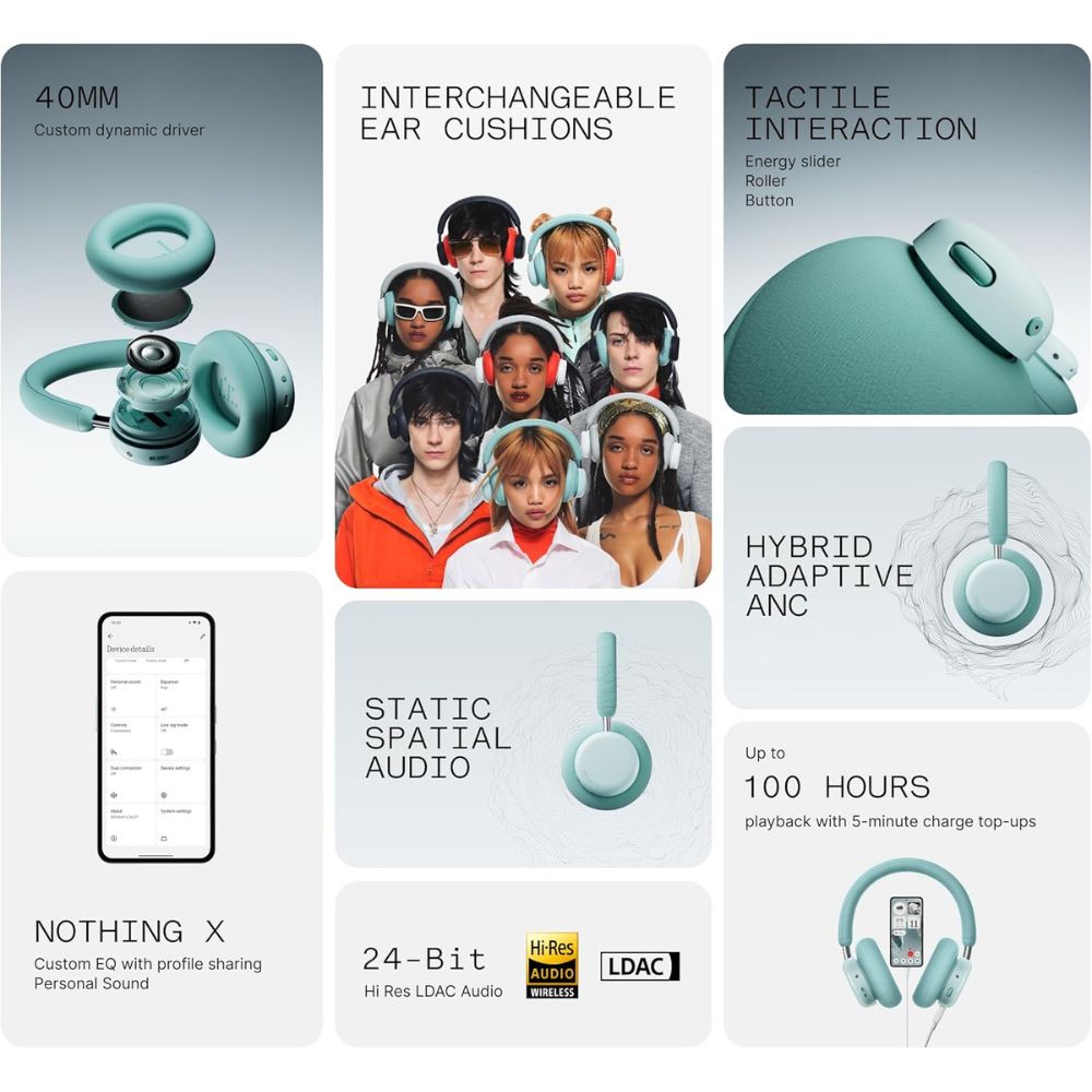 Nothing CMF by Nothing Headphone Pro (B175) - Light Green, Light Grey