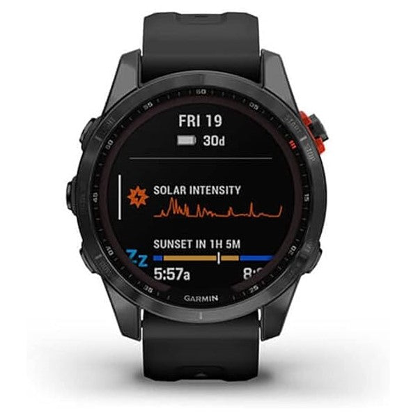 Garmin Fenix 7S Sapphire Solar -Carbon Grey DLC Titanium with Black Band Garmin