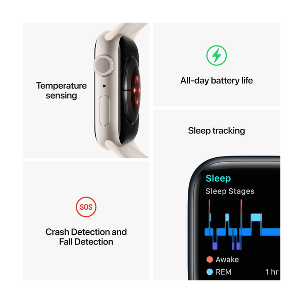 Apple Watch Series 8 GPS, 41mm Starlight Aluminium Case with Starlight Sport Band - Refurbished (Grade-A) (Copy) Apple