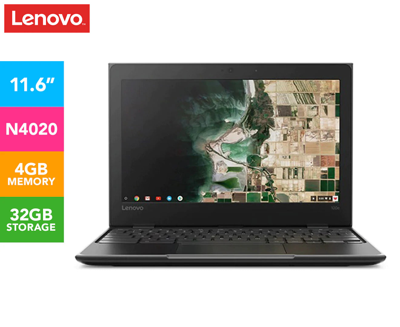 Lenovo 100e 11.6-inch Laptop Intel Celeron-N4020 4GB 32GB  Integrated Intel UHD Graphics 600 - Black Lenovo