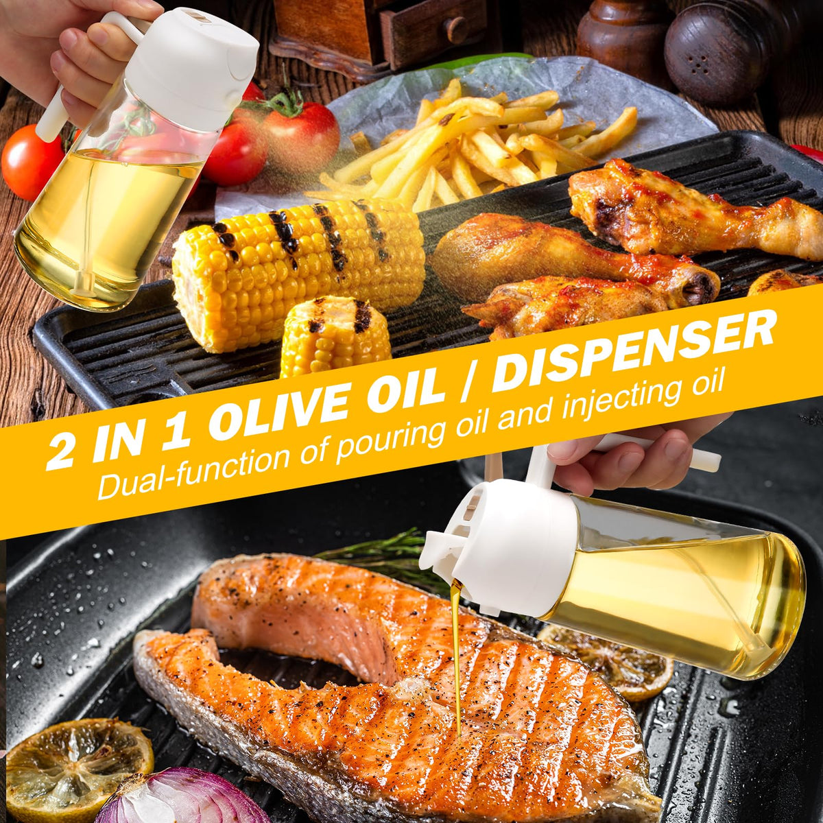 600ml 2 in 1 Glass Oil Sprayer Dispenser Kitchen Sprayz Cooking Baking Oil Bottle BBQ Spray White Tristar Online
