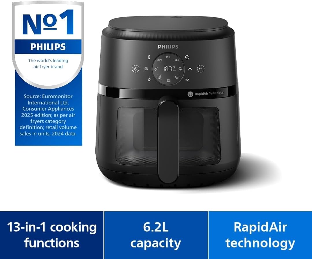 Philips 2000 Series Air Fryer 6.2L – 1700W, RapidAir Tech, Digital Touchscreen Black - (AU Version) - Pristine - Refurbished Philips