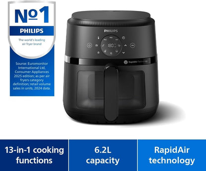 Philips 2000 Series Air Fryer 6.2L – 1700W, RapidAir Tech, Digital Touchscreen Black - (AU Version) - Pristine - Refurbished Philips