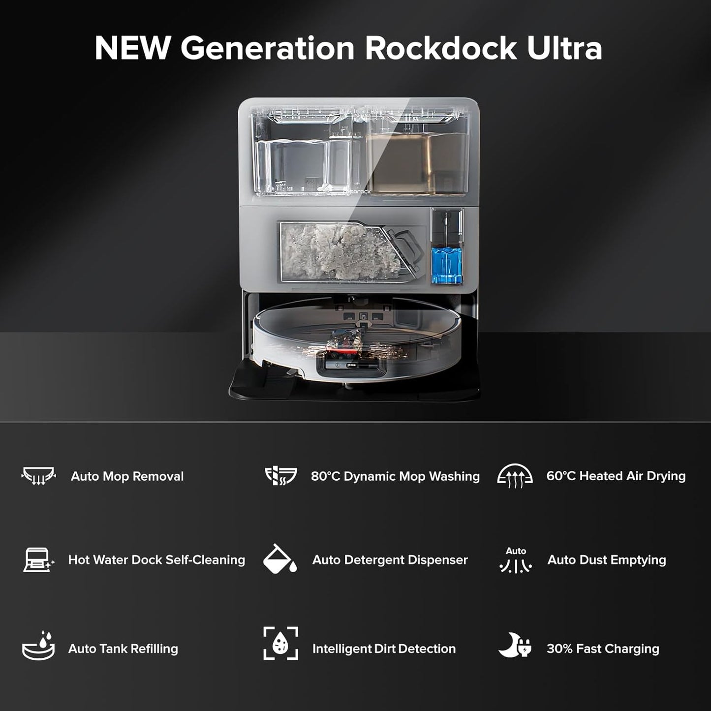 Roborock Saros 10 Robot Vacuum Mop Ultra-Slim 22000Pa Suction Power DuoDivide Anti-Tangle Brush VibraRise 4.0 Mopping System with RockDock Ultra 2.0 - White - Brand New Roborock