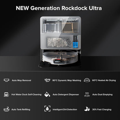 Roborock Saros 10 Robot Vacuum Mop Ultra-Slim 22000Pa Suction Power DuoDivide Anti-Tangle Brush VibraRise 4.0 Mopping System with RockDock Ultra 2.0 - White - Brand New Roborock