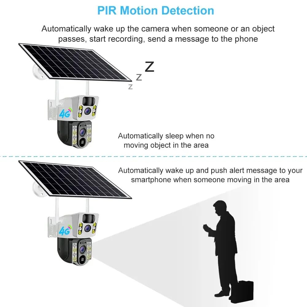 8MP 4K Wireless Solar Camera - 4G SIM & WiFi Outdoor Dual Lens IP Security Camera - PIR Motion Detection - V380 Pro