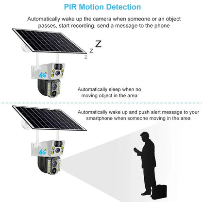 8MP 4K Wireless Solar Camera - 4G SIM & WiFi Outdoor Dual Lens IP Security Camera - PIR Motion Detection - V380 Pro