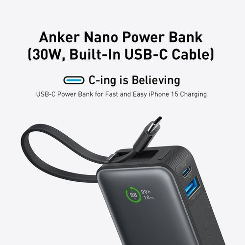 Anker Nano 10K 30W Power Bank with Built-In USB-C Cable – 10000mAh – Black (Copy) ANKER