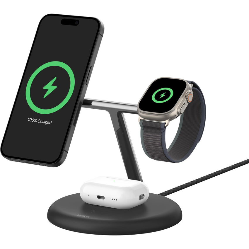 Belkin BoostCharge Pro 3-in-1 Magnetic Wireless Charging Stand with Qi2 15W - Black AU Version (Box Damaged)