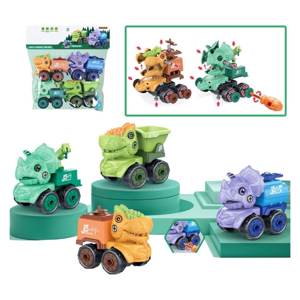 Dinosaur Take Apart Toy Set - Educational Jurassic Construction Toys with Drill for Kids - Puzzle Disassembly, Dinosaur Car Series
