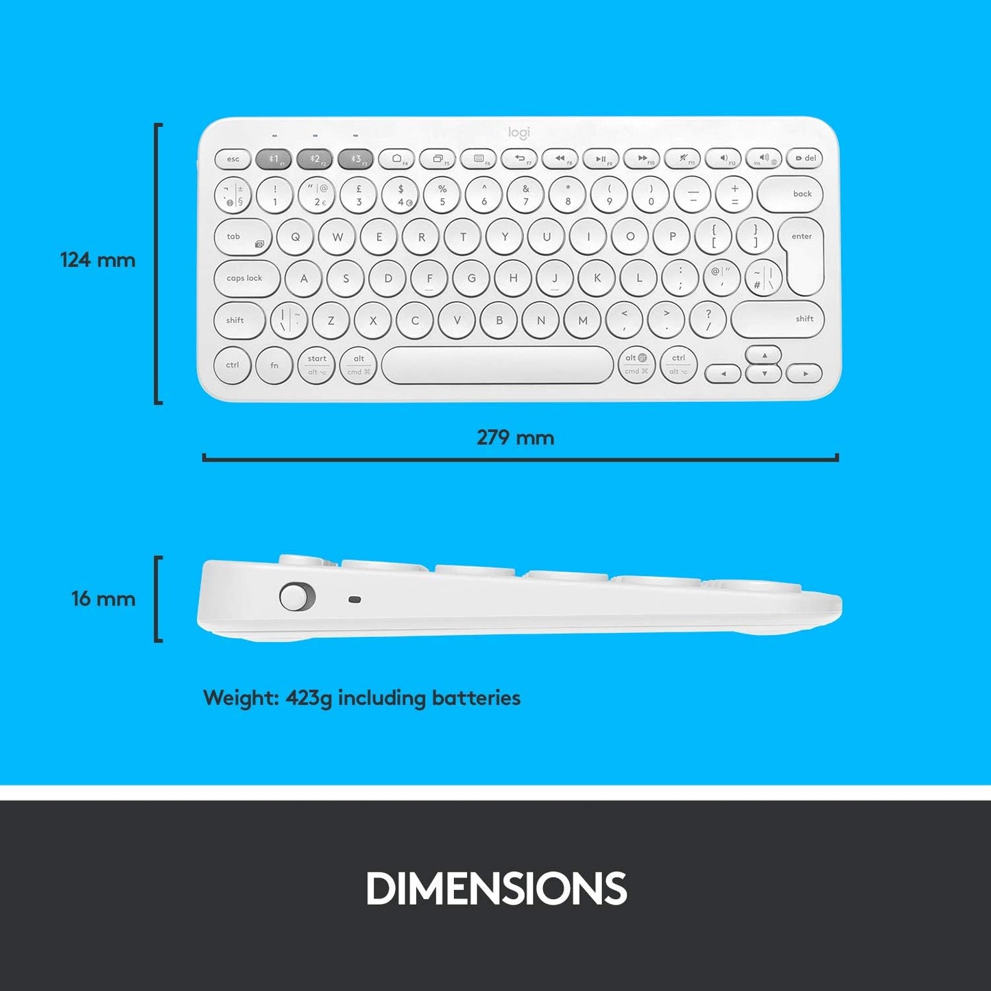 Logitech K380 Multi-Device Bluetooth Wireless Keyboard with Easy-Switch for Up to 3 Devices - White Logitech