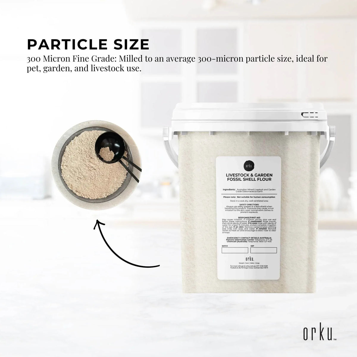 Orku 700g Fossil Shell Flour Tub - Livestock Garden Diatomaceous Earth