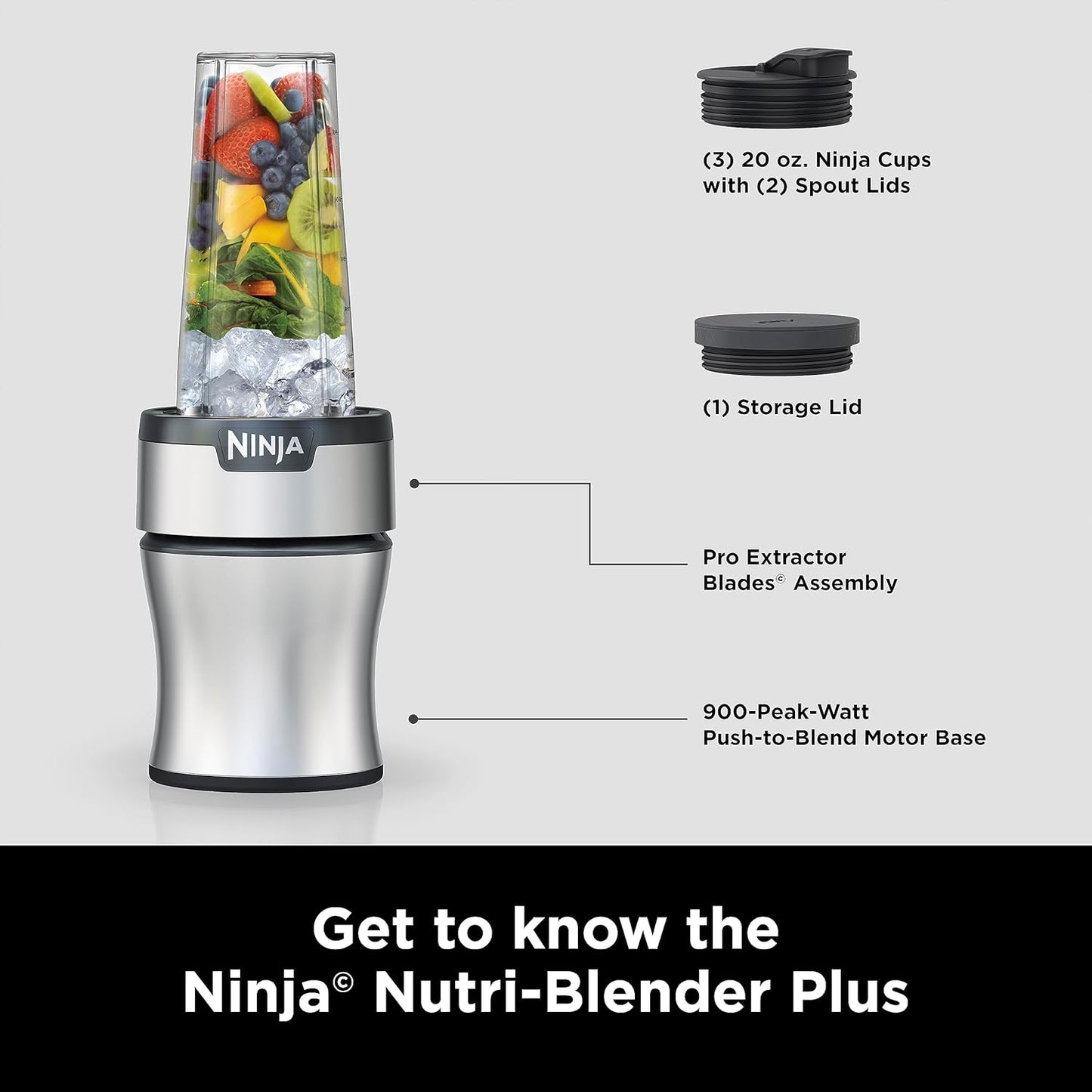 Powerful Ninja Nutri-Blender Plus 900W Personal Blender for Smoothies, Shakes & Ice Crushing Black - (AU Version) - Pristine - refurbished Ninja