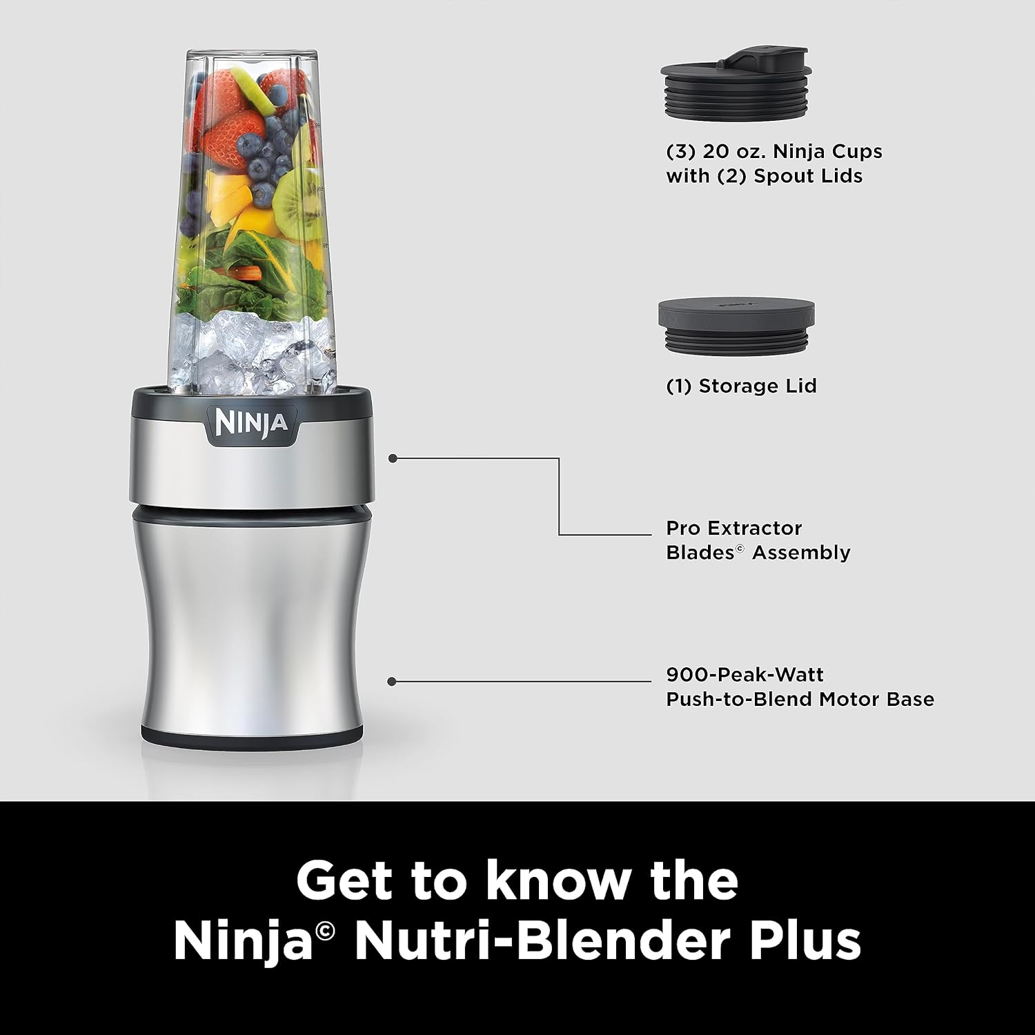 Powerful Ninja Nutri-Blender Plus 900W Personal Blender for Smoothies, Shakes & Ice Crushing Black - (AU Version) - Pristine - refurbished Ninja