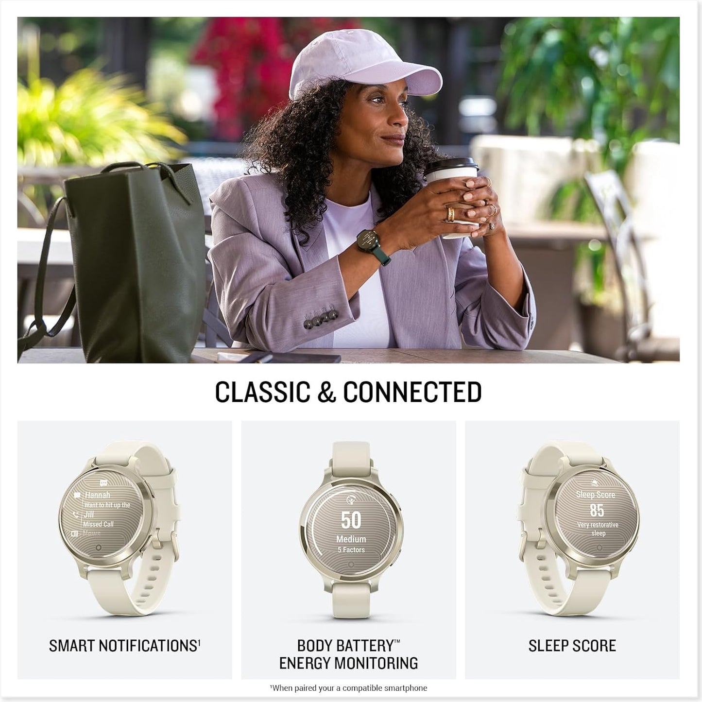 Garmin Lily 2 Smartwatch – Cream Gold with Coconut Silicone Band Garmin