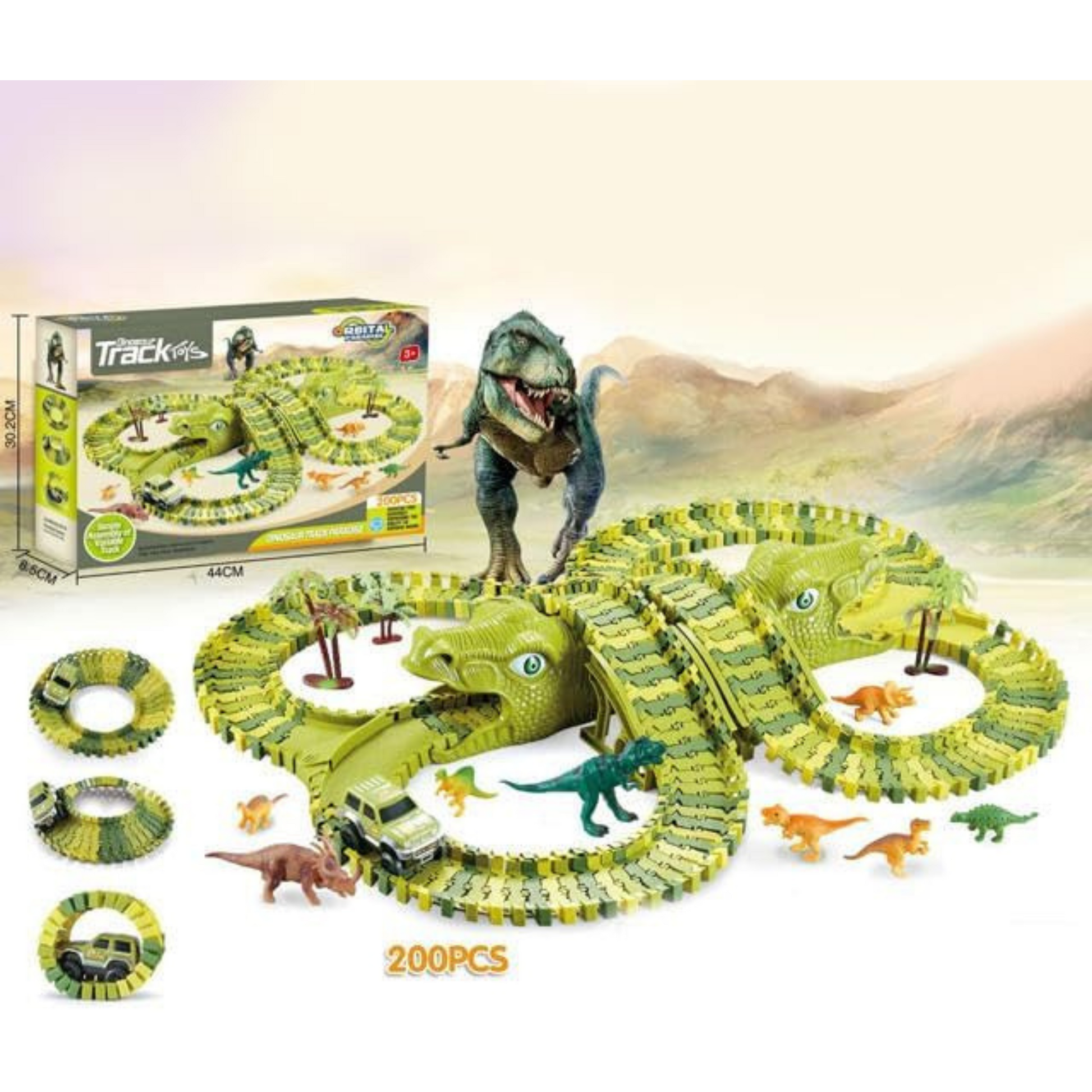 Electric Car and Dinosaur Track Toy Set - Build Your Own Car Track and Explore Dinosaur Paradise - Green Tristar
