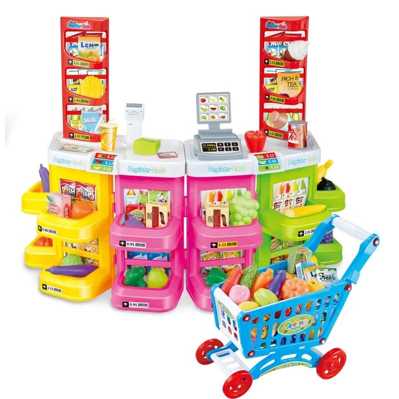 Toy cash register playset for kids featuring lights, music, and a simulated supermarket experience. Tristar Online