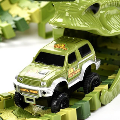 Electric Car and Dinosaur Track Toy Set - Build Your Own Car Track and Explore Dinosaur Paradise - Green Tristar