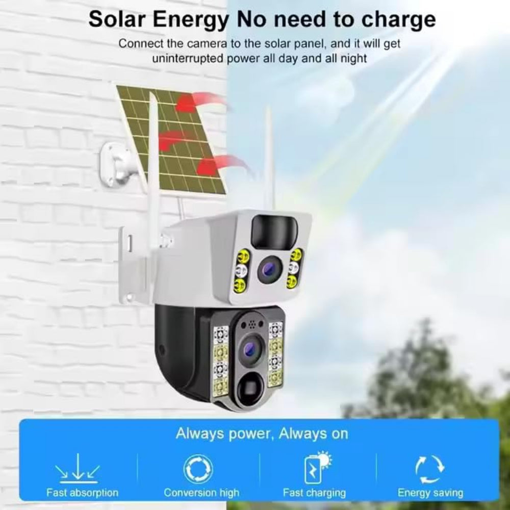 8MP 4K Wireless Solar Camera - 4G SIM & WiFi Outdoor Dual Lens IP Security Camera - PIR Motion Detection - V380  - Pristine - Refurbished Tristar Online
