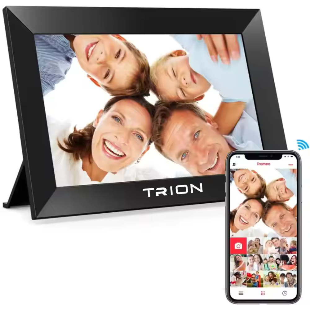 Trion Smart WiFi Digital Photo Frame 10.1-inch - HD IPS Touch Screen, 1280x800 Resolution, 32GB Memory, Auto Rotate, Wall Mountable, Frameo App Trion