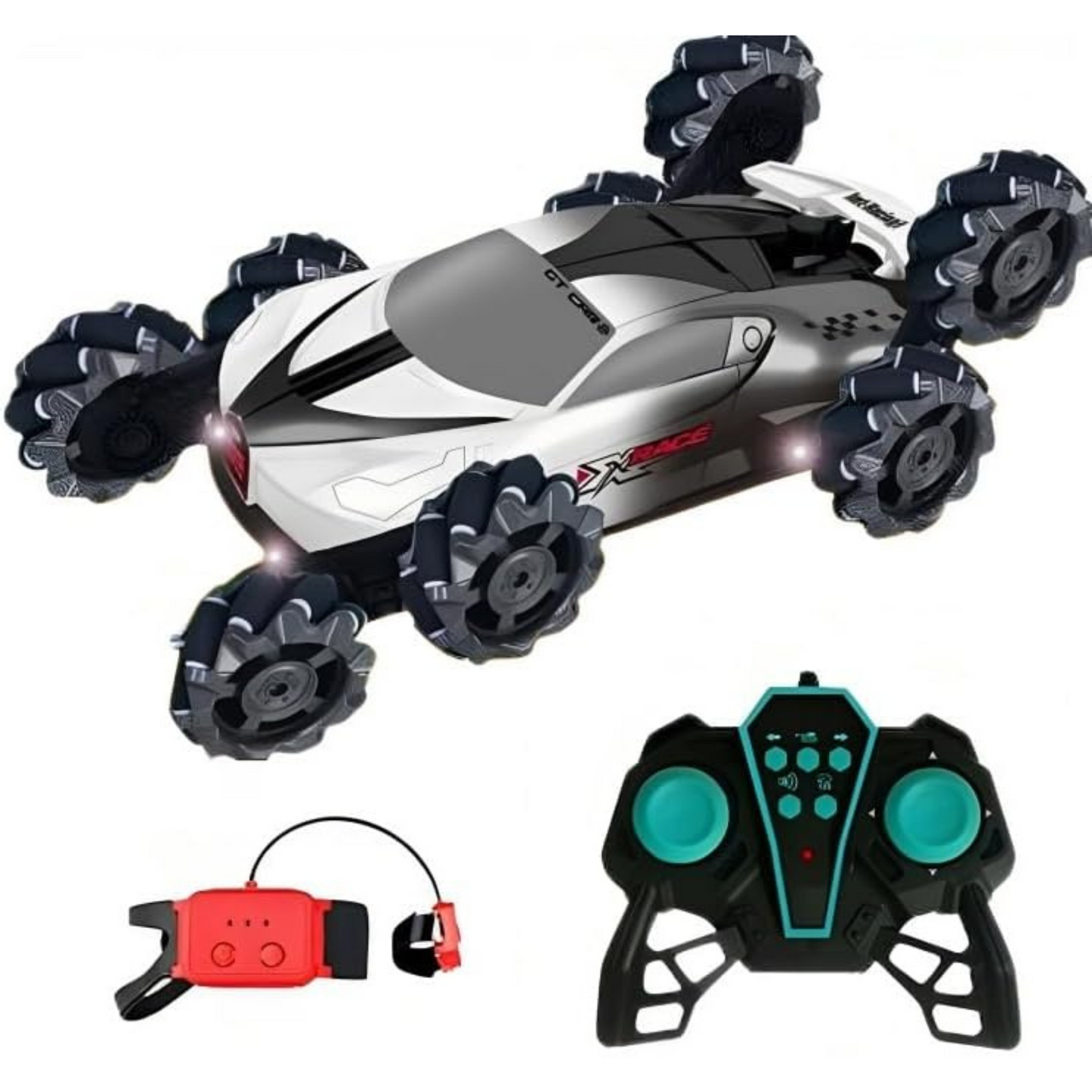 Stunt Car 8-Wheel Rotation Remote Control - Super Drift RC Car Model - Stair Climbing and Spraying Features (Gray) Tristar