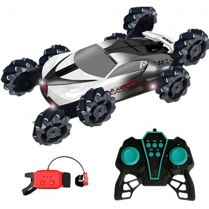 Stunt Car 8-Wheel Rotation Remote Control - Super Drift RC Car Model - Stair Climbing and Spraying Features (Gray) Tristar