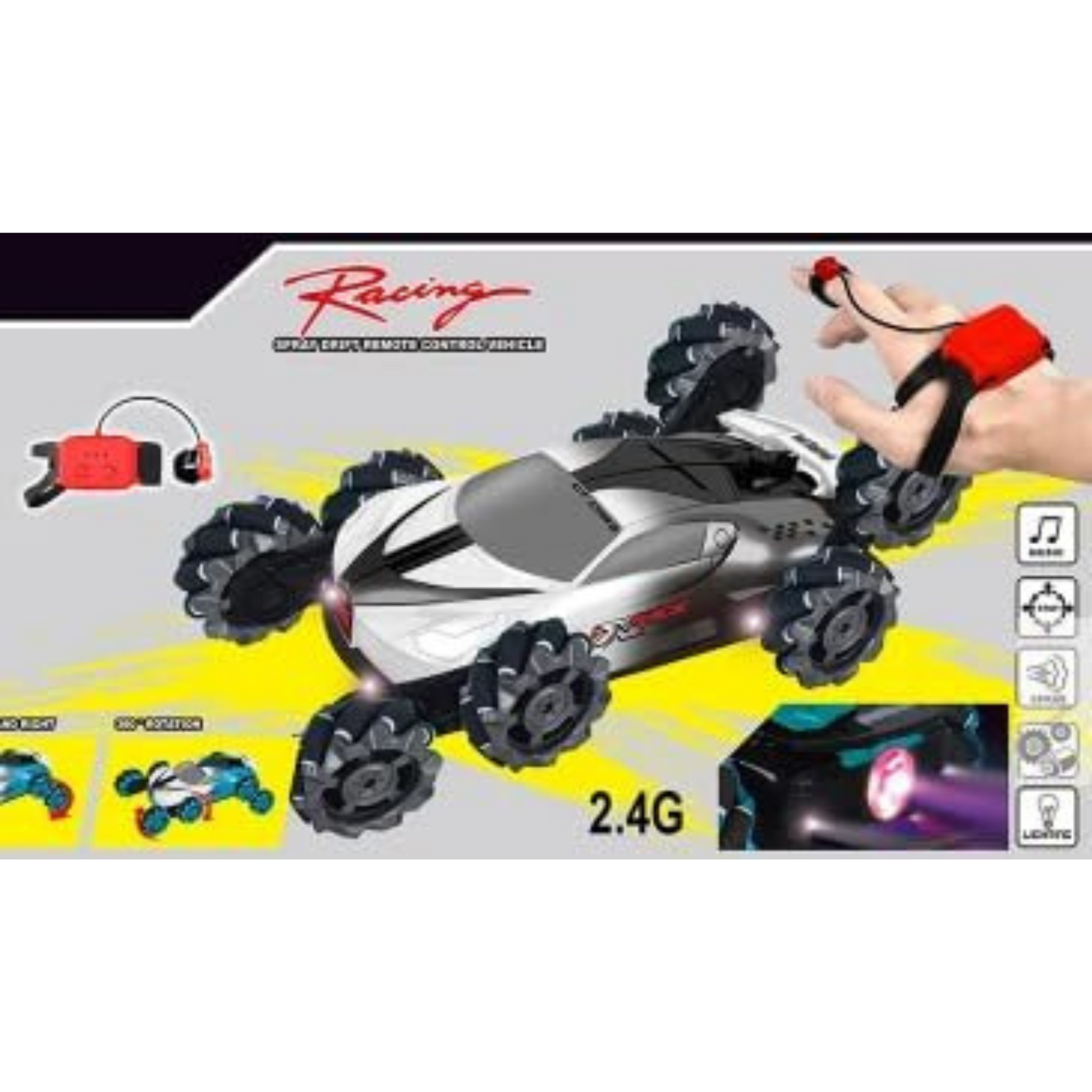 Stunt Car 8-Wheel Rotation Remote Control - Super Drift RC Car Model - Stair Climbing and Spraying Features (Gray) Tristar