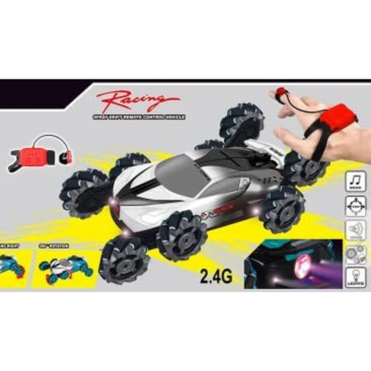 Stunt Car 8-Wheel Rotation Remote Control - Super Drift RC Car Model - Stair Climbing and Spraying Features (Gray) Tristar