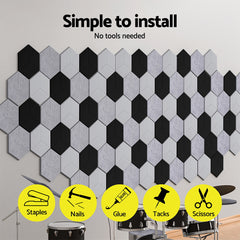 Alpha Acoustic Foam 12pcs 35x30x0.9cm Soundproof Absorption Panel Adhesive Black