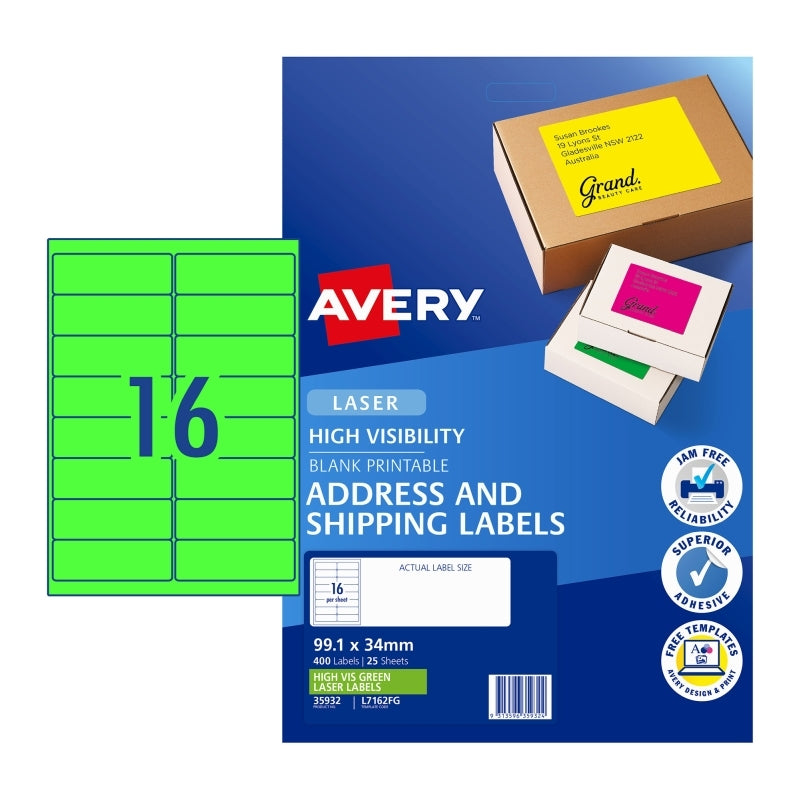 AV Laser Lbl Grn L7162FG Pk25 Avery