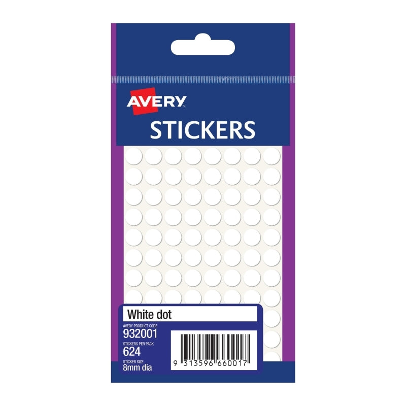 AV White Dot Sticker 8mm Bx10 Avery