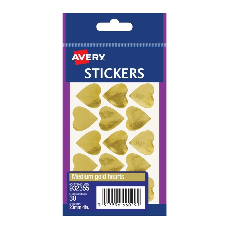 AV Gold Heart Sticker Med Bx10 Avery