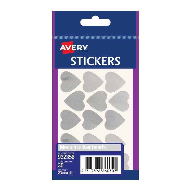AV Med Heart Sticker Slvr Bx10 Avery