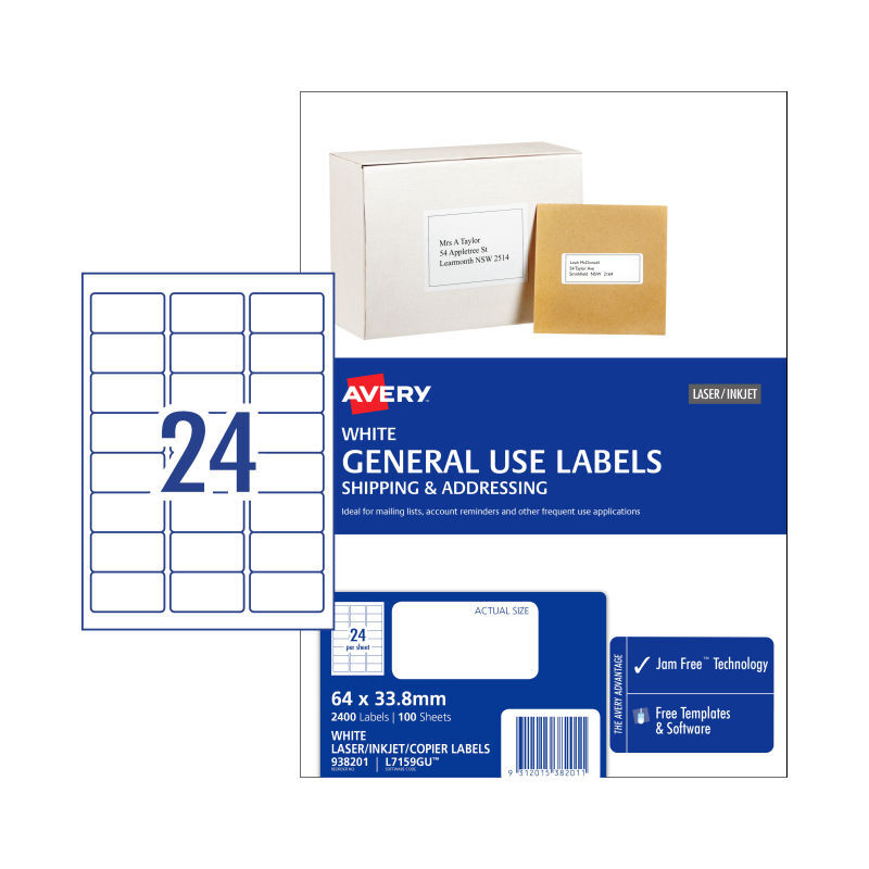 AV Gen Lbl L7159GU 24Up pk100 Avery