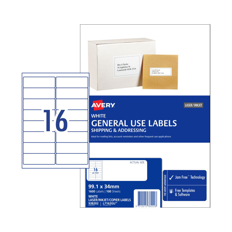 AV Gen Lbl L7162GU 16Up Pk100 Avery