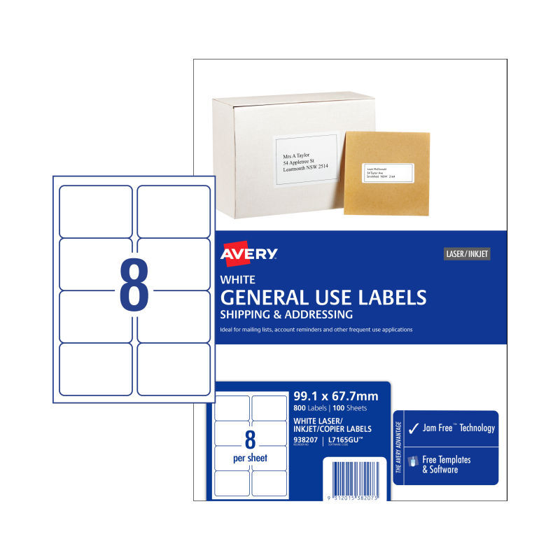 AV Gen Lbl L7165GU 8Up Pk100 Avery