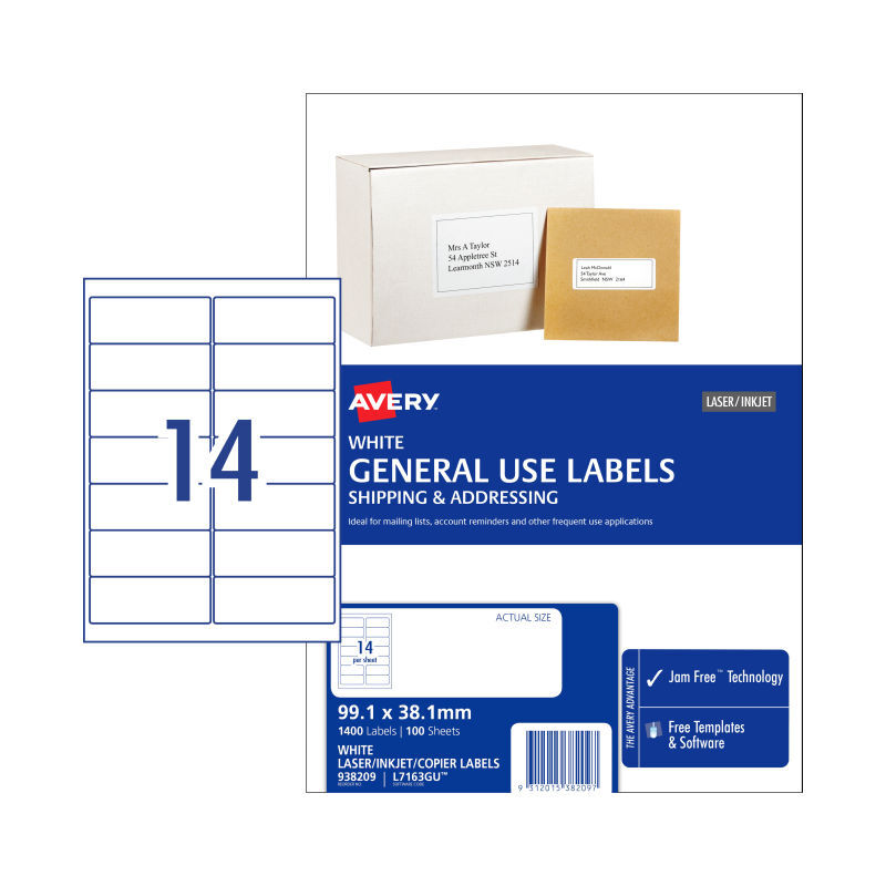 AV Gen Lbl L7163GU 14Up Pk100 Avery