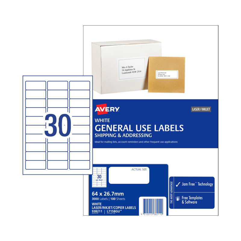 AV Gen Lbl L7158GU 30Up Pk100 Avery