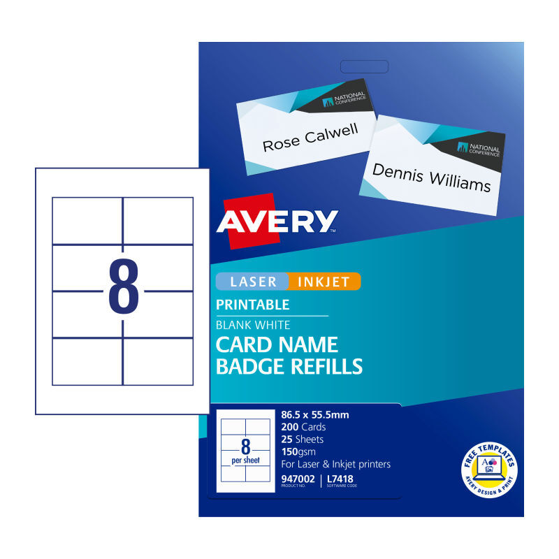 AV Badge Refill L7418 8Up Pk25 Avery
