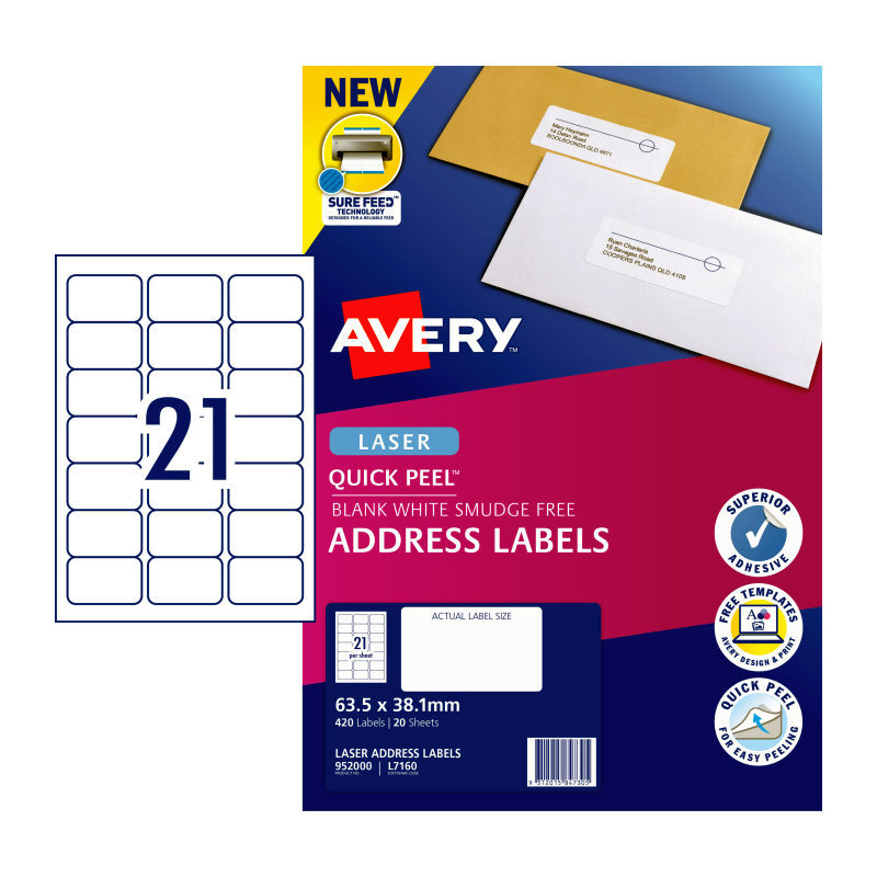AV Lsr Lbl QP L7160 21Up Pk20 Avery