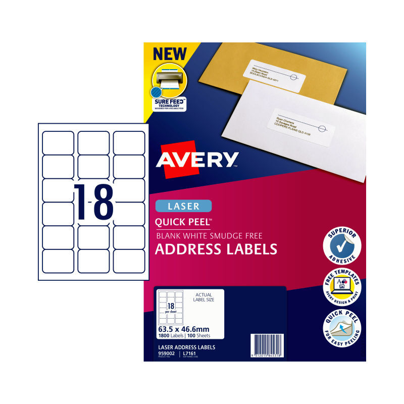 AV Laser Lbl L7161 18Up Pk100 Avery
