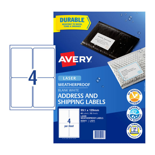 AV Laser Label L7071 4Up Pk10 Avery