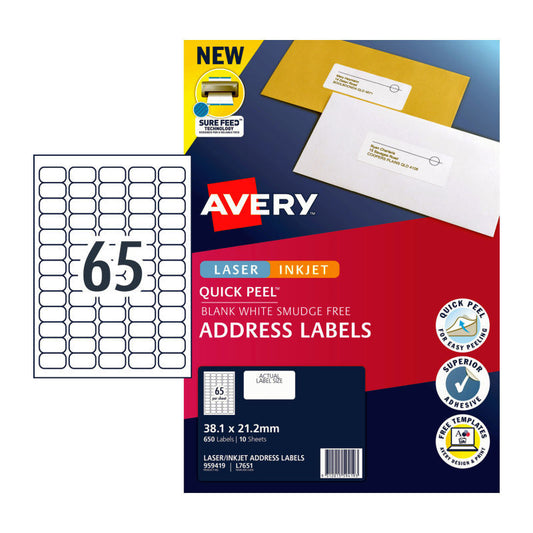 Avery Label QP L7651 65Up Pk10 Avery