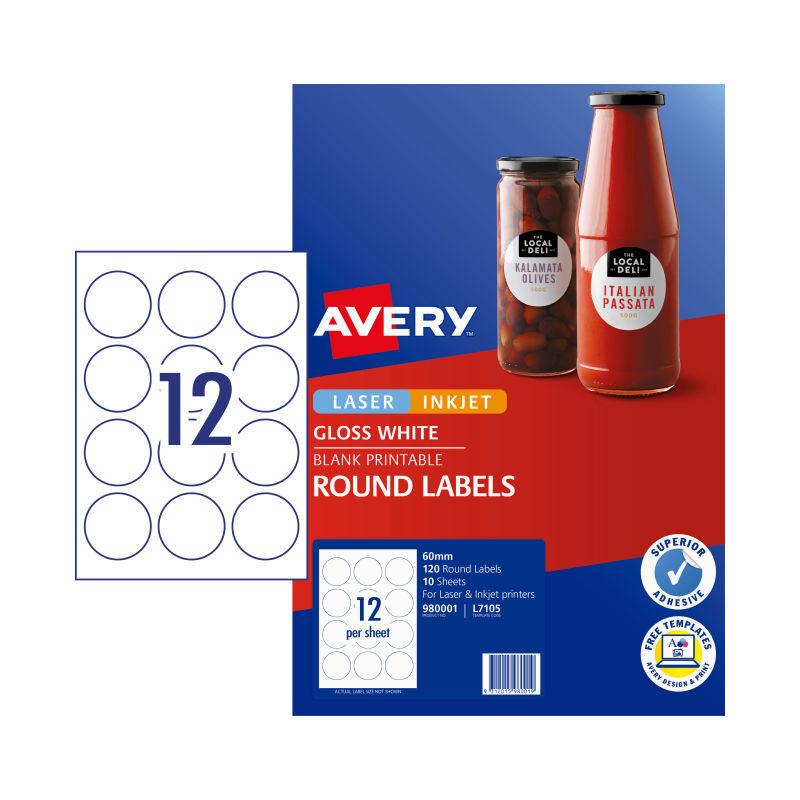 AV Lbl L7105 Rd 60mm 12Up Pk10 Avery
