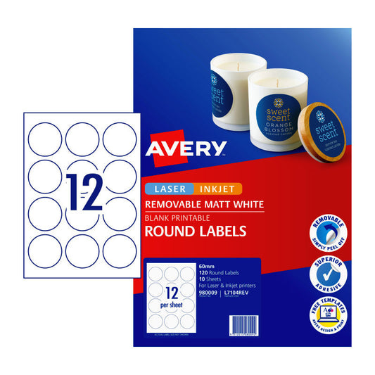 AV Lbl Rd L7104 60mm 12Up Pk10 Avery