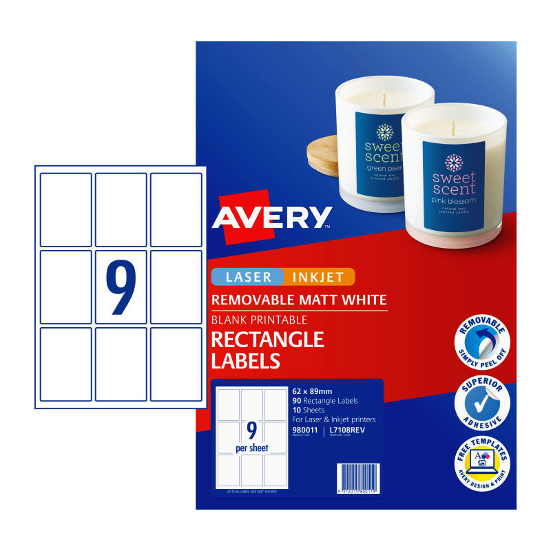AV Label Rct L7108REV 9Up Pk10 Avery
