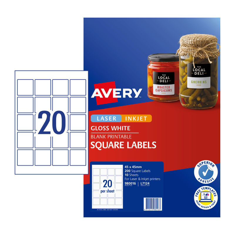 AV Lbl Square L7124 20Up Pk10 Avery