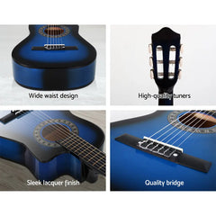 Alpha 34" Inch Guitar Classical Acoustic Cutaway Wooden Ideal Kids Gift Children 1/2 Size Blue with Capo Tuner Tristar Online