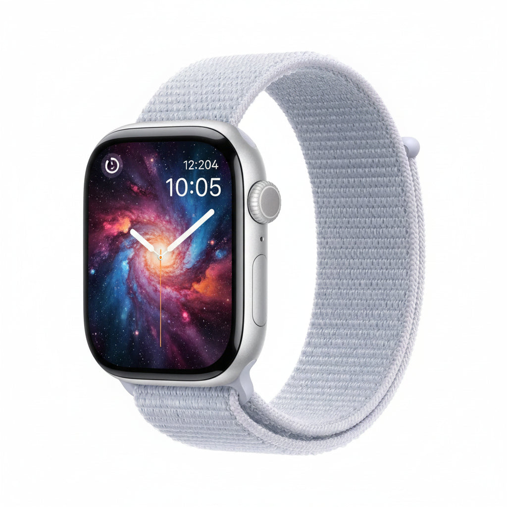 Apple Watch Series 10 46mm GPS Silver Aluminium Case with Blue Cloud Sport Loop - 100% Battery - Pristine - Refurbished Apple