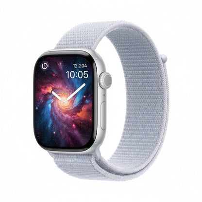 Apple Watch Series 10 46mm GPS Silver Aluminium Case with Blue Cloud Sport Loop - 100% Battery - Pristine - Refurbished Apple